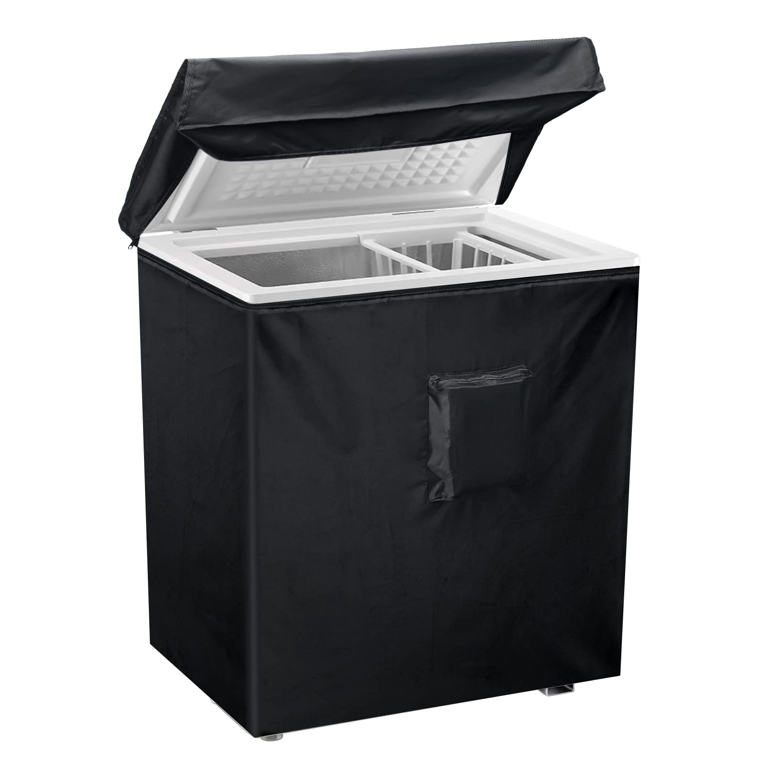 Waterproof Black Chest Freezer Cover for 5 Cubic Feet Freezers - 25W x 23D x 34H Compact Size with Zipper Pocket & Adjustable Straps - Perfect for Garage, Basement, or Outdoor Use