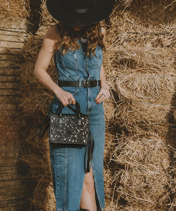 Trinity Ranch Genuine Leather Tooled Tote Bag - Western Style Handbag for Women, Perfect for Work, Travel and Everyday Use