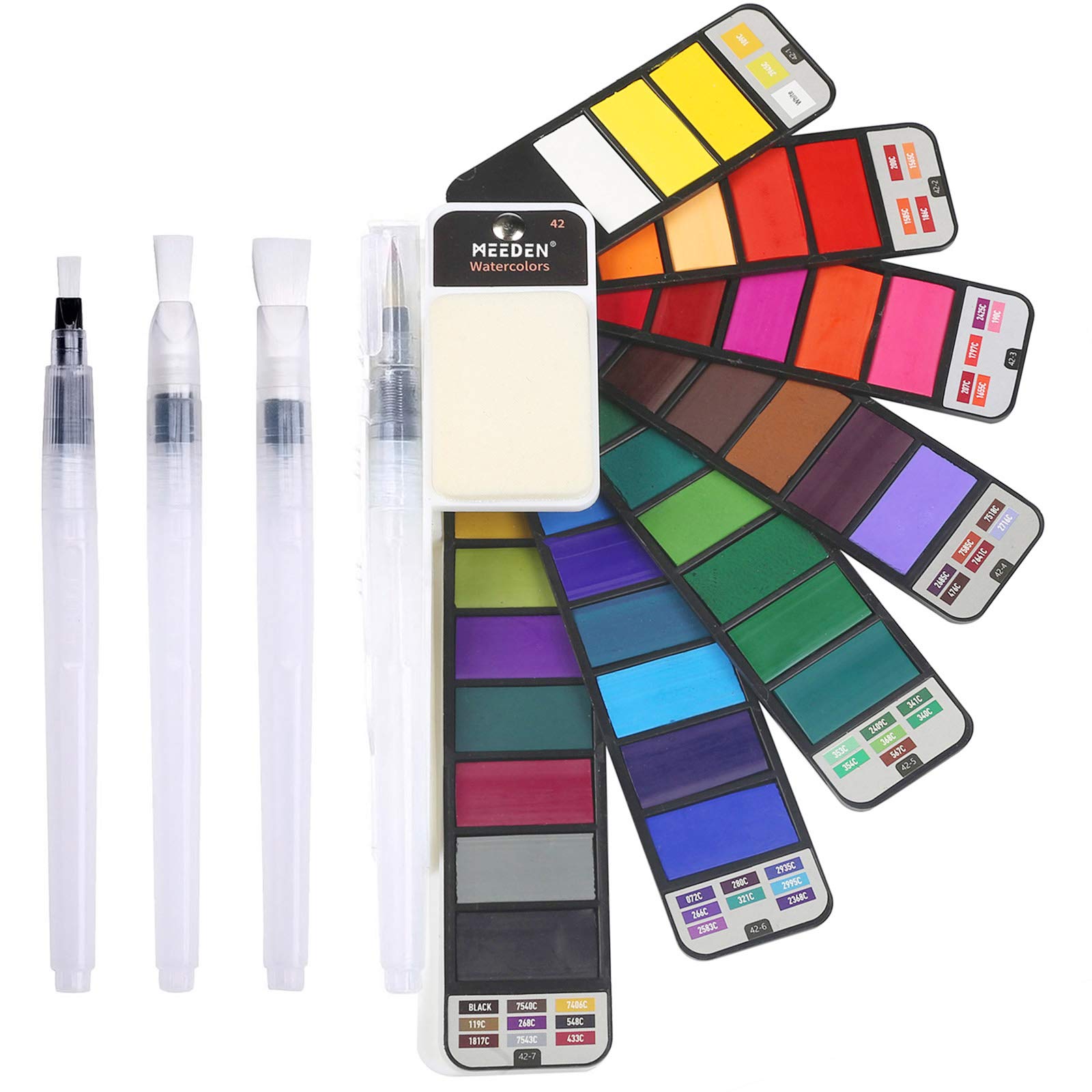 MEEDEN Travel Watercolor Paint Set - 42 Assorted Colors with 4 Brushes | Portable Watercolor Kit for Artists, Students & Outdoor Painting | Perfect for Sketching, Plein Air & Travel Art Projects