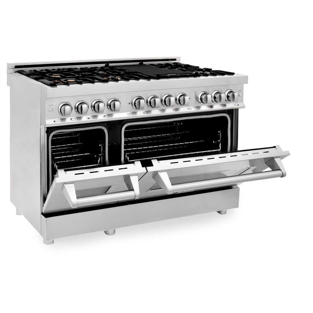 ZLINE 48-inch 6.0 cu. ft. Stainless Steel Dual Fuel Range with Gas Cooktop & 2 Electric Ovens - Brass Burners (RA BR 48) for Professional Home Kitchens & Gourmet Cooking