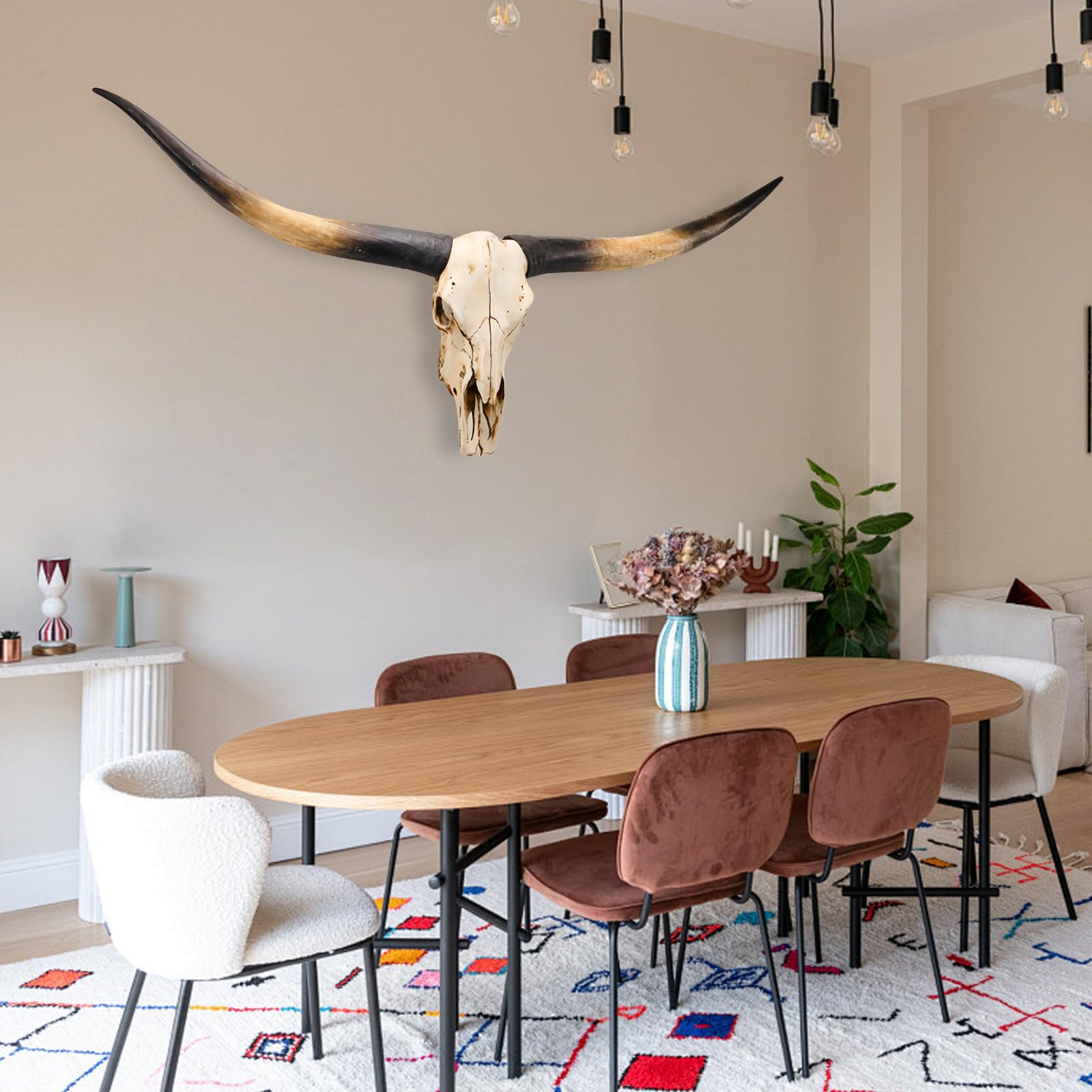 71-Inch Jumbo Brown Cow Skull Wall Decor - Longhorn Resin Skull Sculpture, Faux Taxidermy Head Art for Rustic Farmhouse & Western Style - Perfect for Living Room, Bedroom, Office, or Cabin Wall Hanging