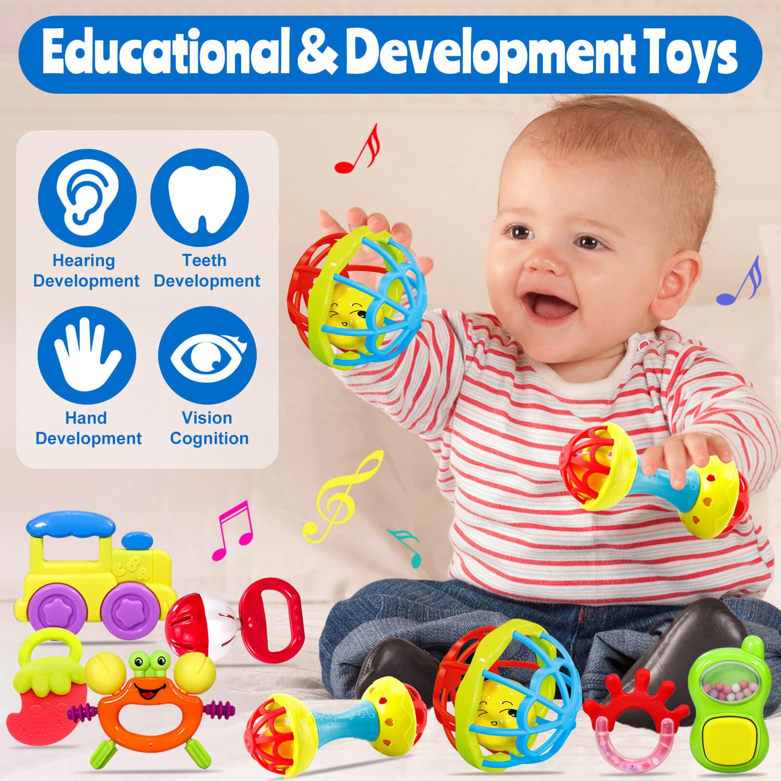 Baby Rattles 0-12 Months - Teething Toys & Infant Socks for Newborns | Perfect Baby Shower Gifts
