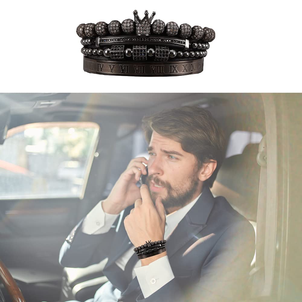 Men's Beaded Bracelet - Stainless Steel Micro Pave Zircon Cuff Bangle for Men & Women | Perfect for Casual Wear, Gifts & Special Occasions