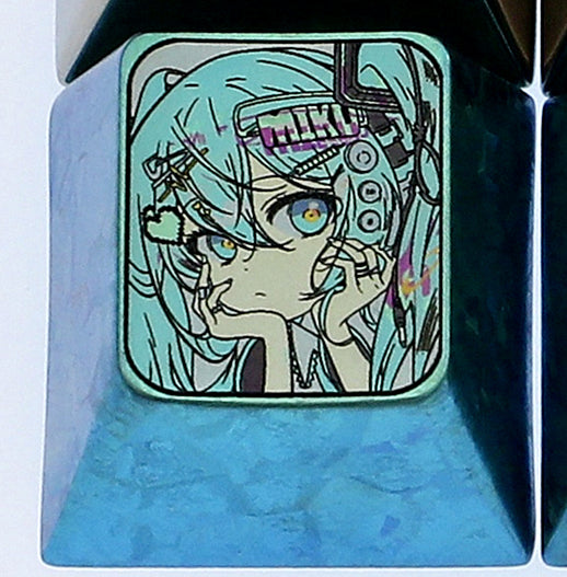 Hatsune Miku Anime Themed Titanium Alloy Custom Keycap - 1U/1.5U Mechanical Keyboard Metal Artisan Keycap for Gaming, Typing & Keyboard Decoration