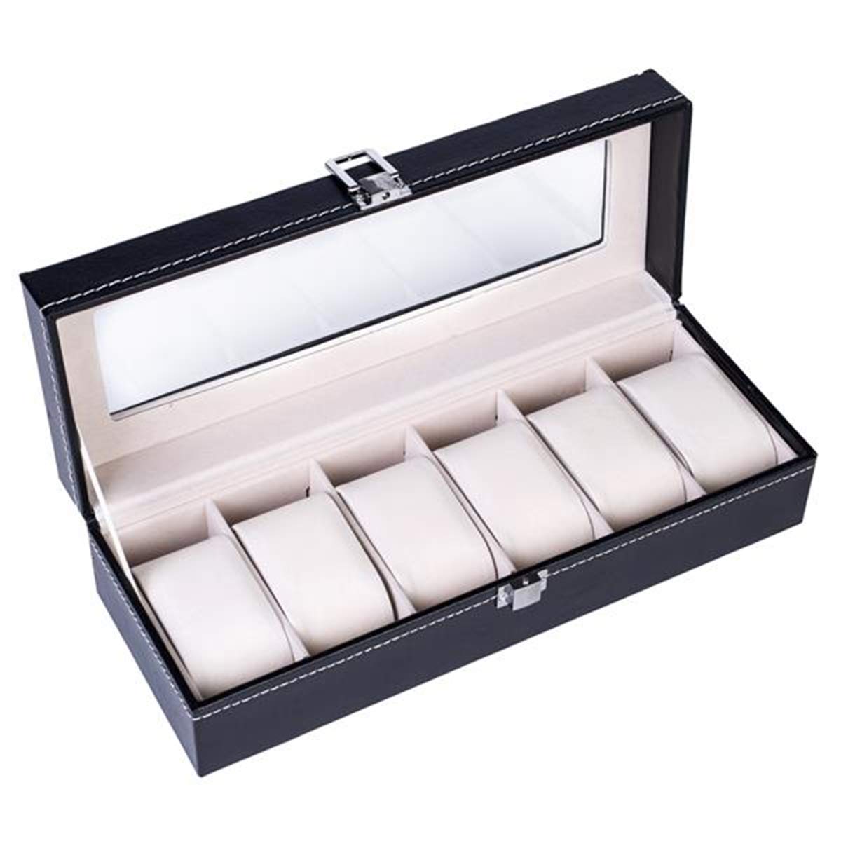 Premium 6-Slot Watch Organizer Box - High-Quality PU Leather Watch Storage Case for Men & Women - Dustproof Portable Jewelry Display with Metal Buckle - Perfect for Travel, Home Decor & Gift Giving