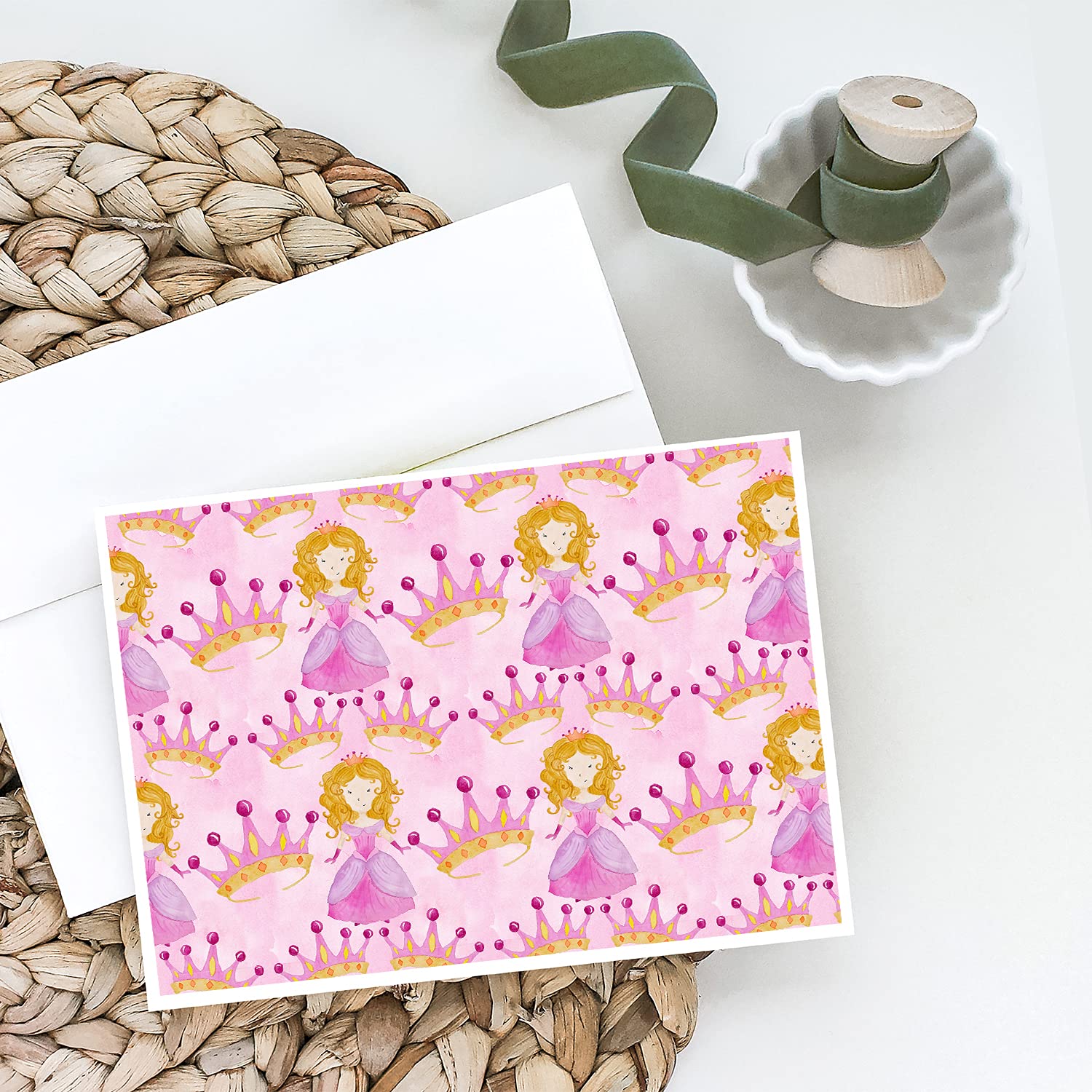 Watercolor Princess and Crown Greeting Cards - Pack of 8 Blank A7 Note Cards (5x7 inches) with Envelopes | Whimsical Stationery for Birthday Wishes, Thank You Notes & Special Occasions