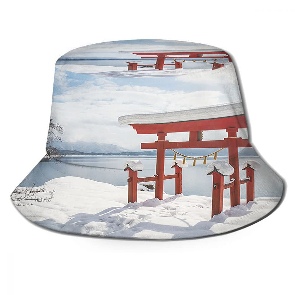Stylish Red Japanese Torii Bucket Hat - UV Protection Unisex Sun Hat for Women & Men, Packable Fisherman Hat for Beach, Travel & Outdoor Activities