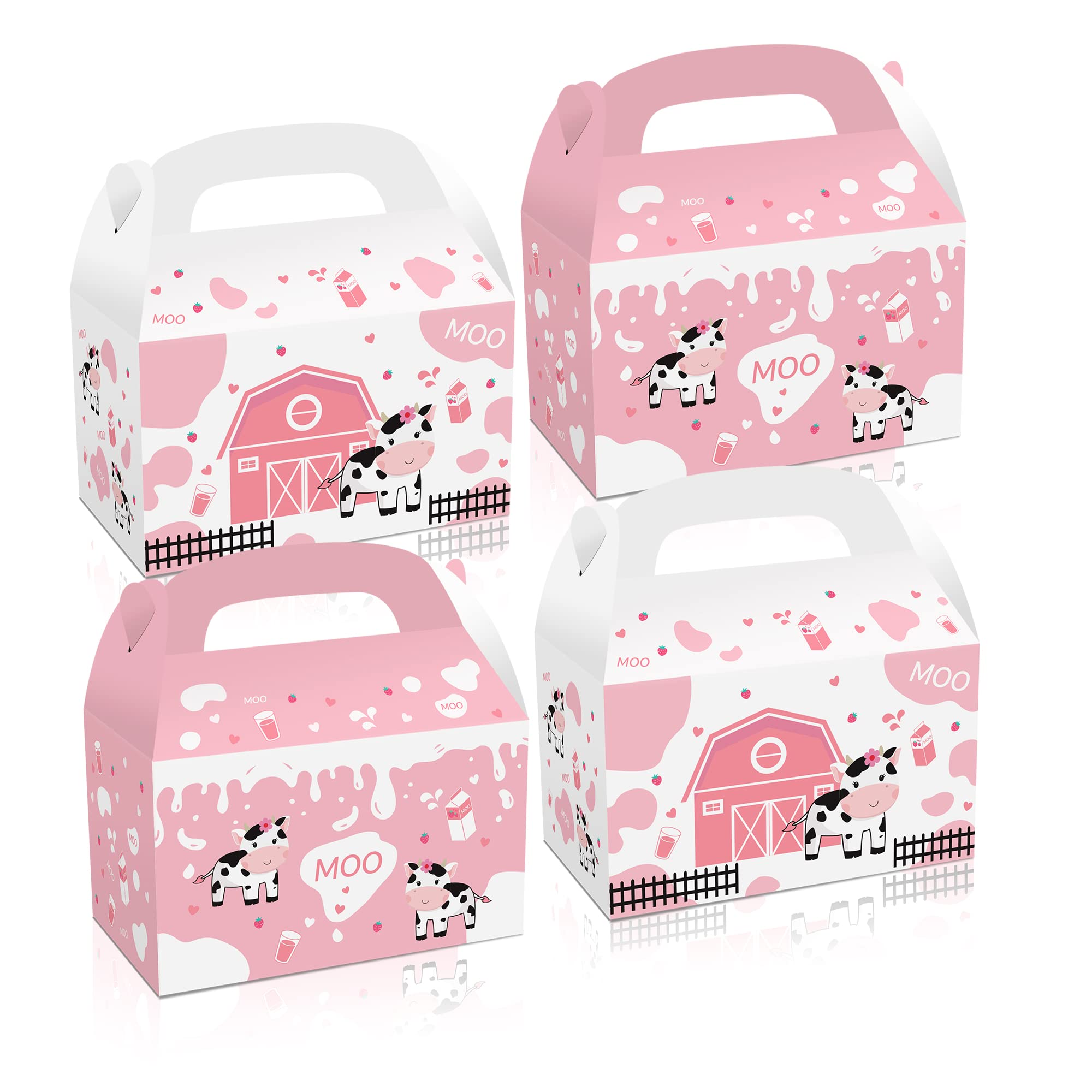 12 Pack Pink Cow Party Favor Treat Boxes - Farm Animal Theme Goodie Gift Box for Candy, Kids Birthday, Wedding & Baby Shower Decorations | Perfect for Farm-Themed Parties, Birthday Favors and Special Event Decor