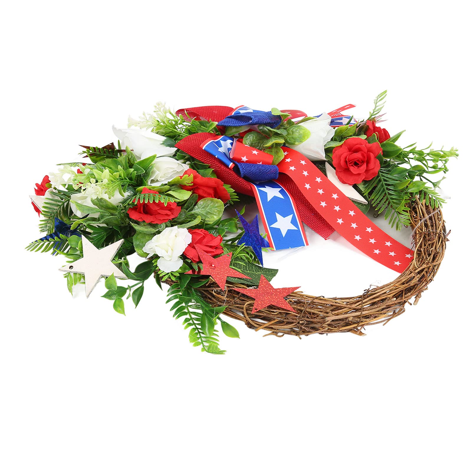 Okuyonic 4th of July Wreath - Patriotic Independence Day Door Decor for Front Porch, Home & Office - Red White Blue Star Wreath for Memorial Day, Veterans Day & Summer Decorations