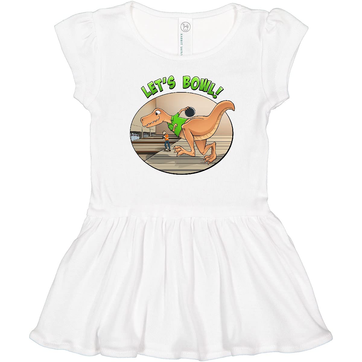 Inktastic Let's Bowl Tyrannosaurus Rex Dinosaur Toddler Dress - Cute Dino Bowling Outfit for Girls & Boys, Soft Cotton Play Dress for Toddler Birthday Party, Casual Wear & Fun Activities