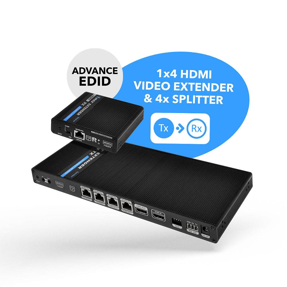 1x4 4K HDMI Extender Splitter Over Single CAT6/7 Cable - Up to 230ft, 18Gbps, Bi-Directional IR, RS-232, EDID | IPCOLOR Technology | Perfect for Home Theater, Conference Rooms & Gaming Setup