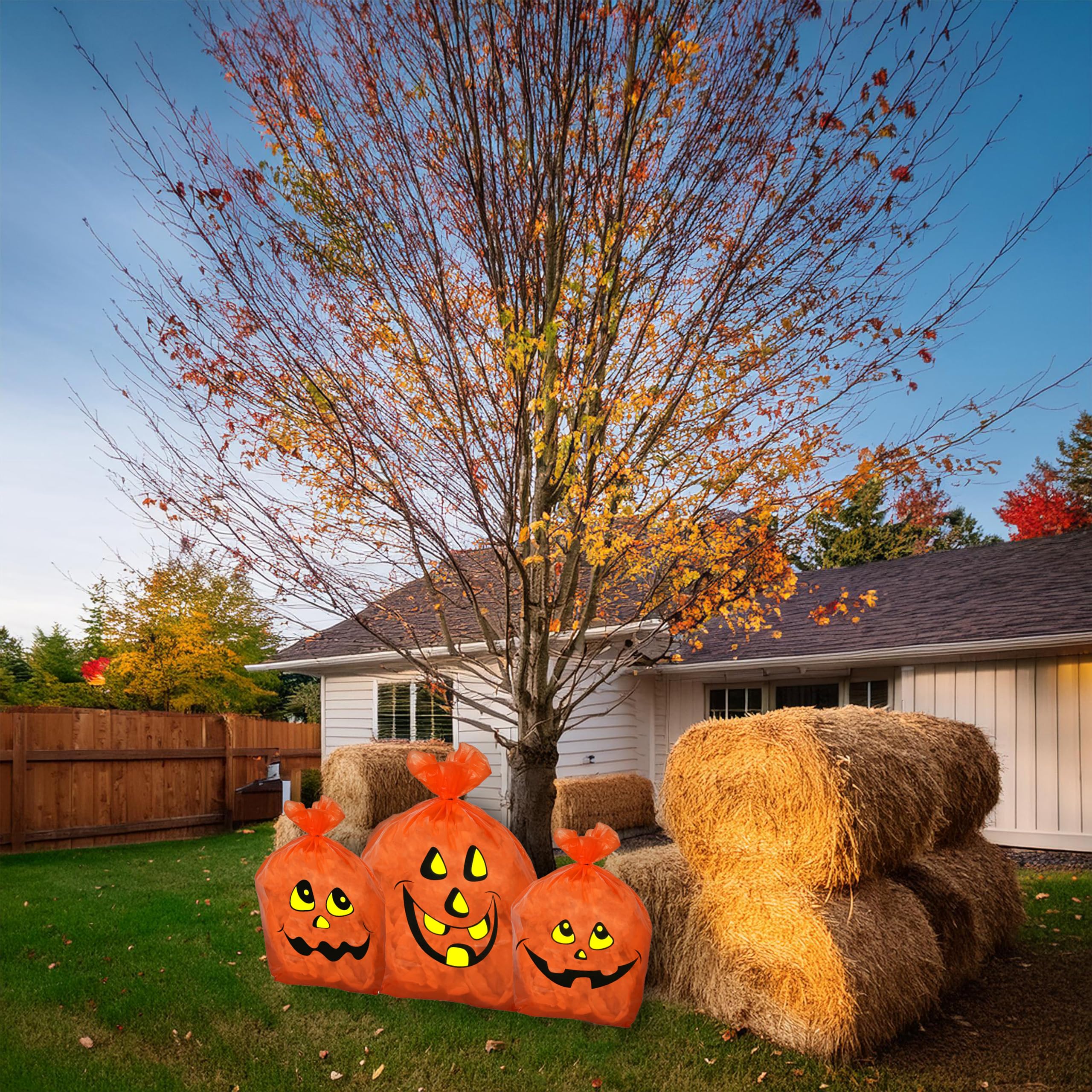 Halloween Giant Lawn Bags Set of 4 - Pumpkin & Ghost for Outdoor Decor
