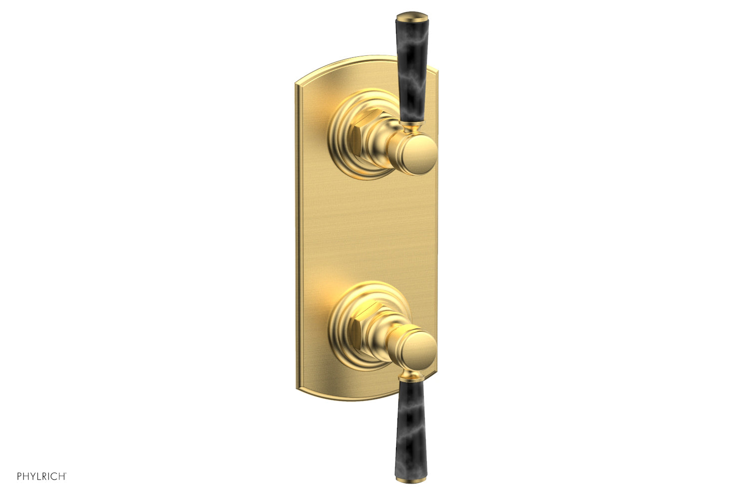 HEX TRADITIONAL / HENRI 1/2 Thermostatic Shower Valve with Volume Control & Diverter - Black Marble Handles (Model 4 155) for Bathroom & Shower Renovation