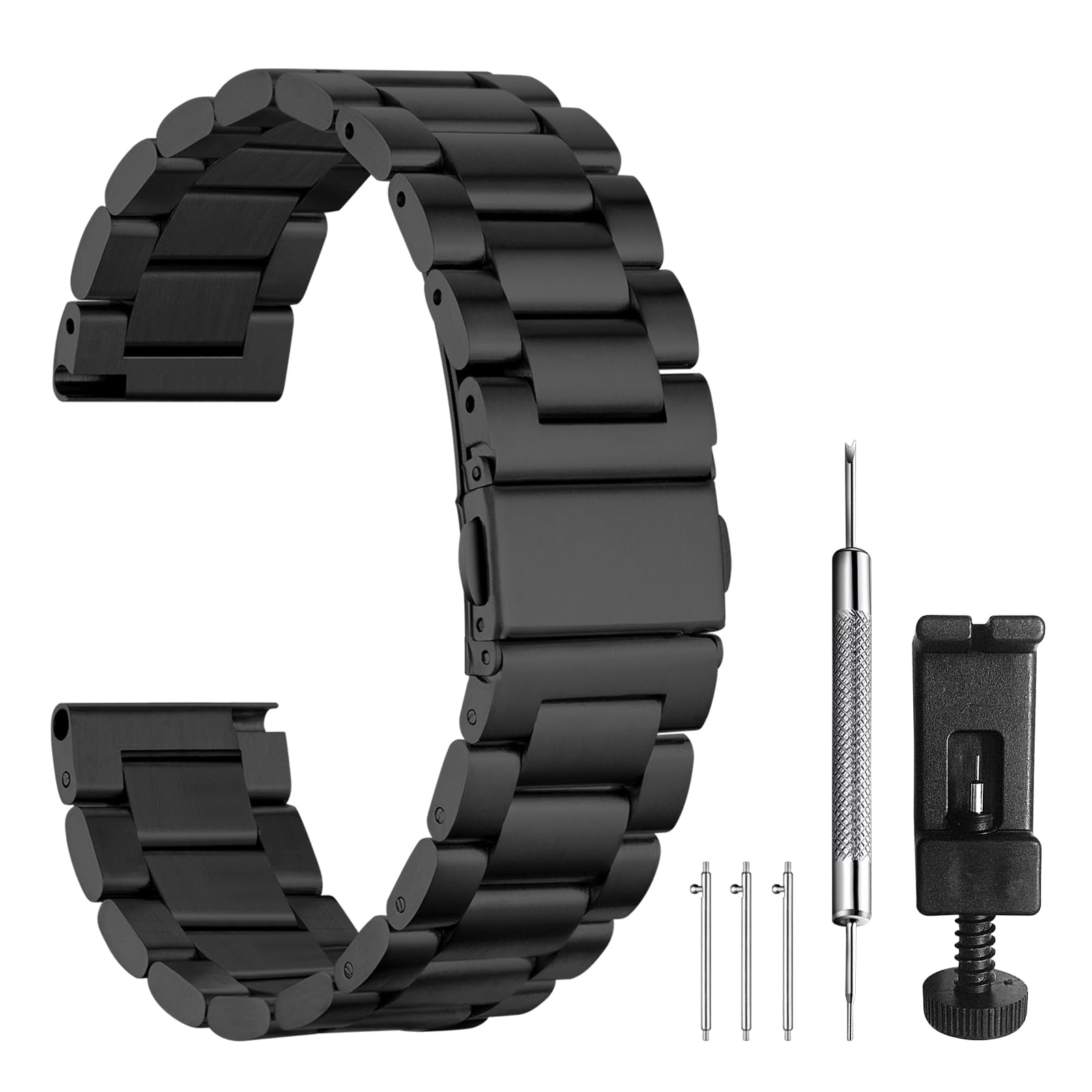 BOSHIYA Quick Release Stainless Steel Watch Band 18mm 20mm 22mm 24mm - Adjustable Metal Watch Strap for Men & Women - Compatible with Samsung Galaxy Watch 6/5/4/3, Garmin, Huawei Smartwatches - Black/Silver - Perfect for Work, Gym & Everyday Wear