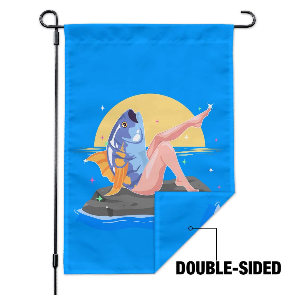 Reverse Mermaid With Tuna Head Outdoor Garden Flag - Unique Funny Yard Decoration for Halloween, Birthday Parties & Coastal Themed Events