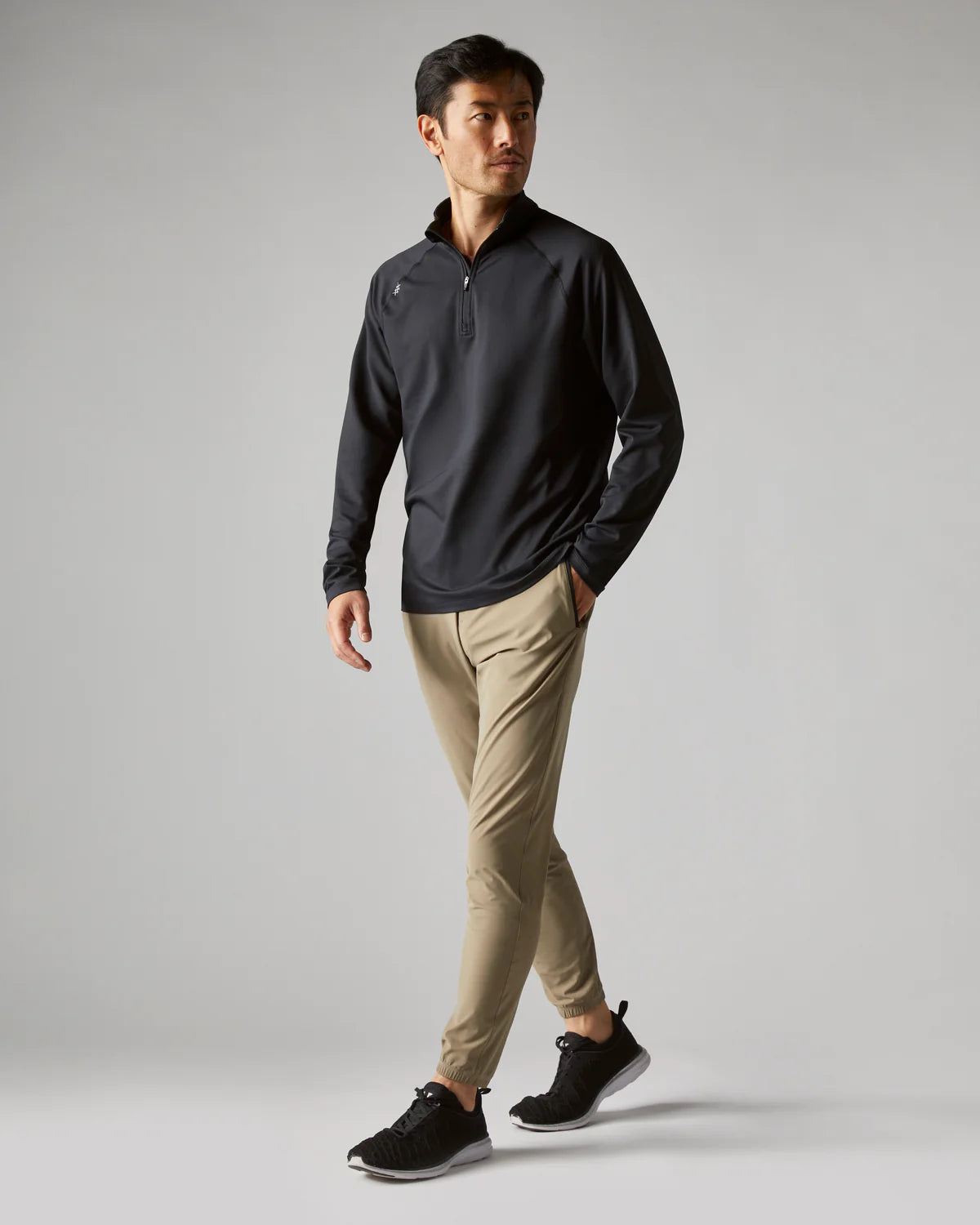 Rhone Men's Session 1/4 Zip Pullover Sweater - Lightweight Performance Fleece for Running, Gym & Outdoor Activities - Black