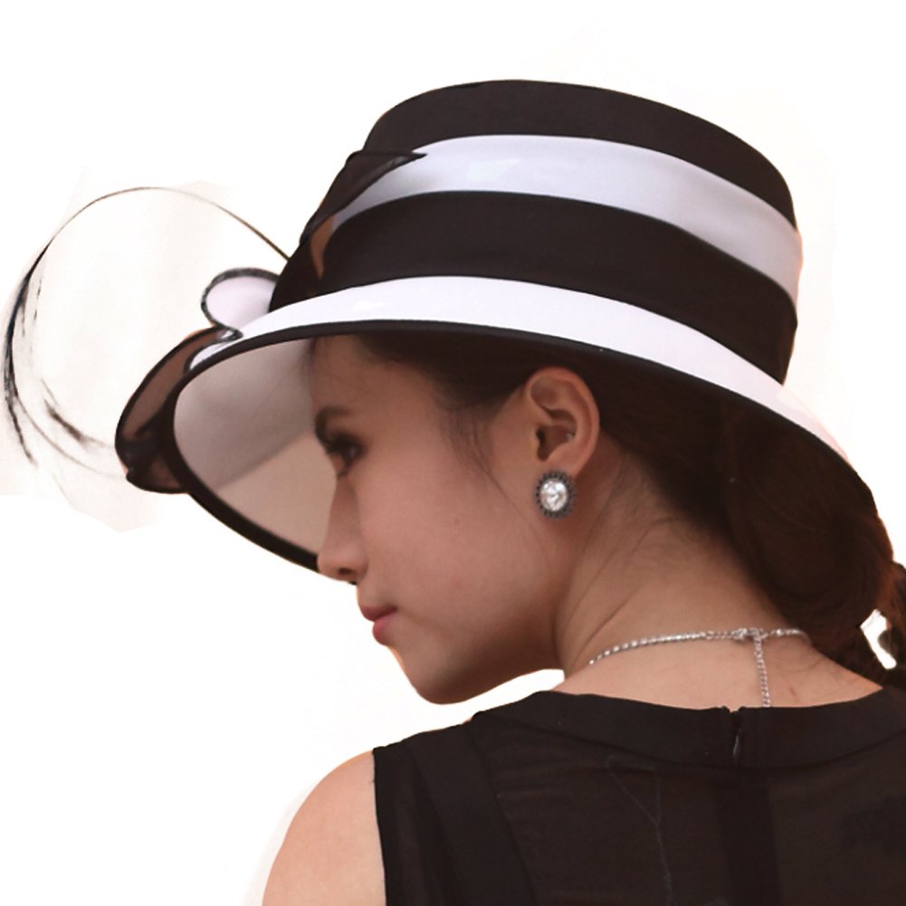 Elegant Black & White Derby Hats with Feather for Women | Formal Church & Wedding Hats | Stylish Bucket Hat for Sunday Service, Tea Party & Special Occasions