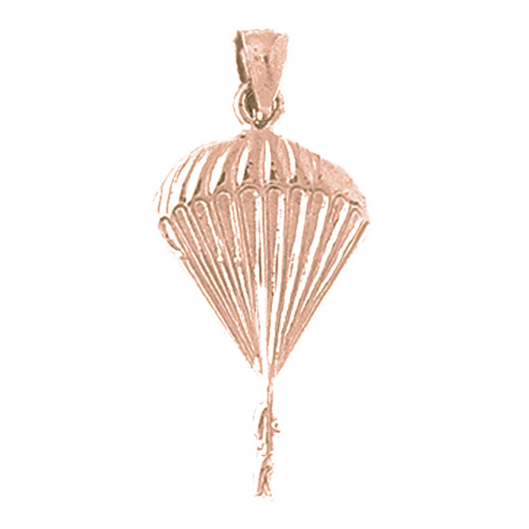 14K Solid Rose Gold Parachute Pendant Necklace - 28mm Jewelry for Men & Women - Perfect Gift for Aviators, Military, and Adventure Enthusiasts