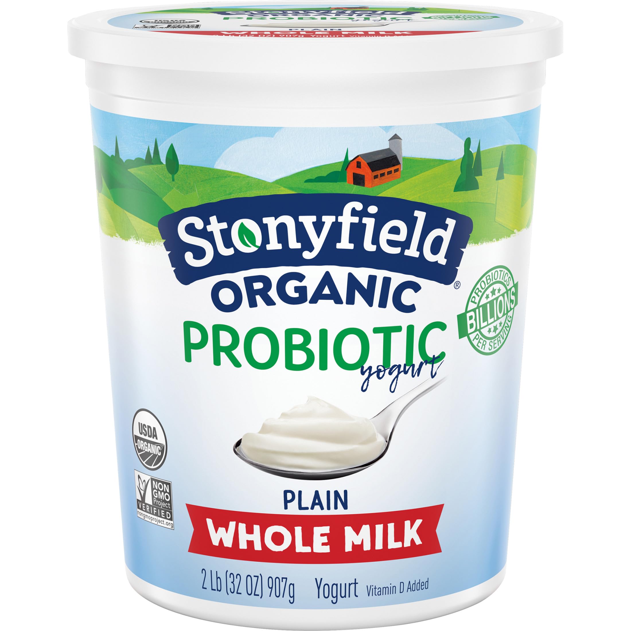 Stonyfield Organic Whole Milk Probiotic Yogurt, Plain, 32 oz – Boosts Immunity & Digestive Health – Perfect for Breakfast, Smoothies & Healthy Snacks