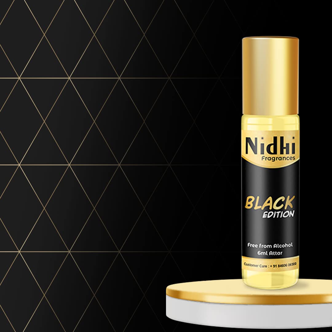 Nidhi Herbal Black Edition Flora Attar Perfume - Pure & Long-Lasting Scent for Men & Women (6ml) - Perfect for Daily Wear, Special Occasions & Gifting