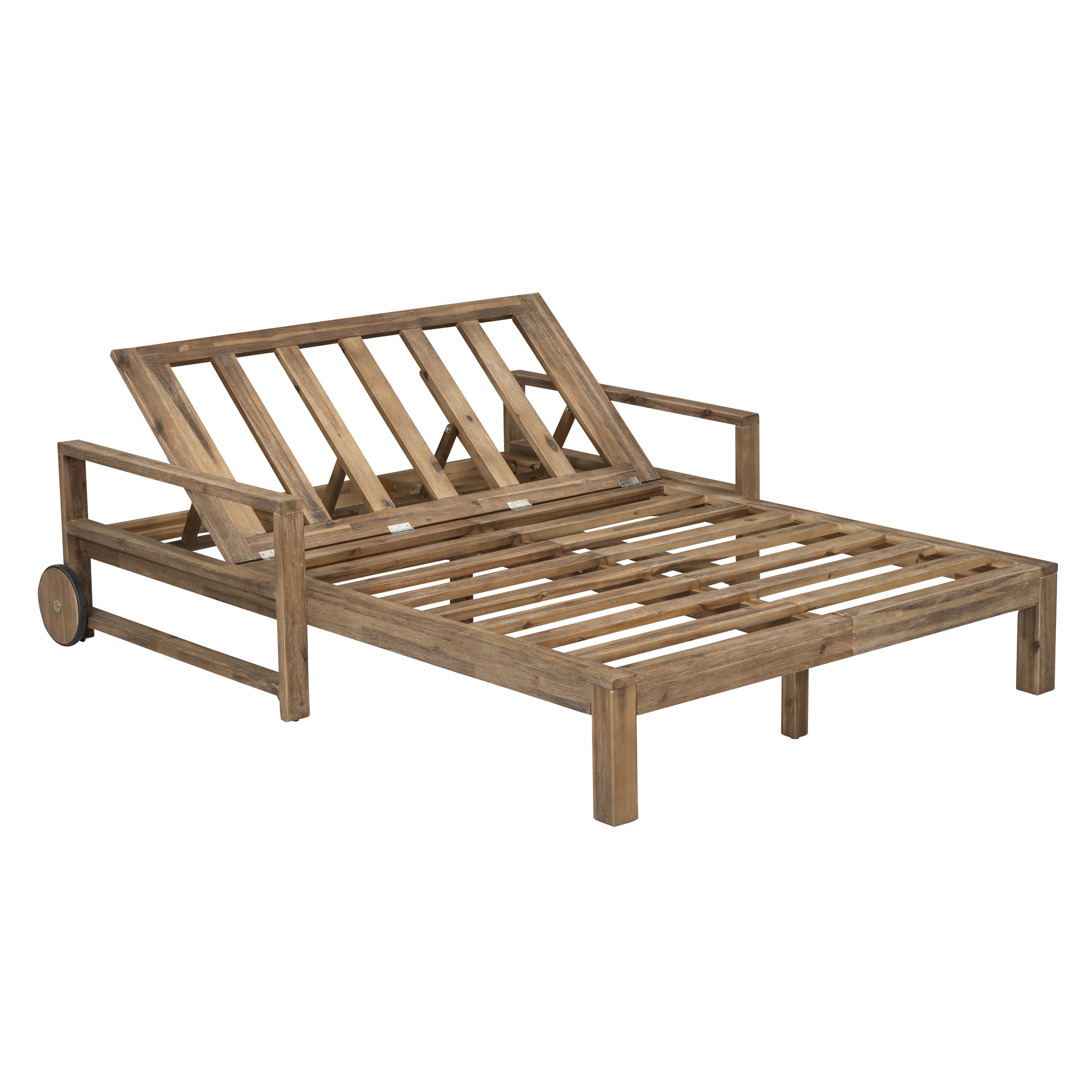 Farmhouse Style Wooden Outdoor Sunbed - 2 Person Daybed for Poolside, Garden & Backyard Relaxation | Weather-Resistant Beige Finish | Perfect for Lounging, Sunbathing & Outdoor Entertaining