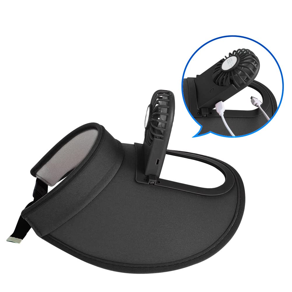 USB Rechargeable Sun Visor Hat with Cooling Fan - UPF50+ Wide Brim Sun Protection Hat for Women & Men - Perfect for Beach, Golf, Hiking & Outdoor Activities