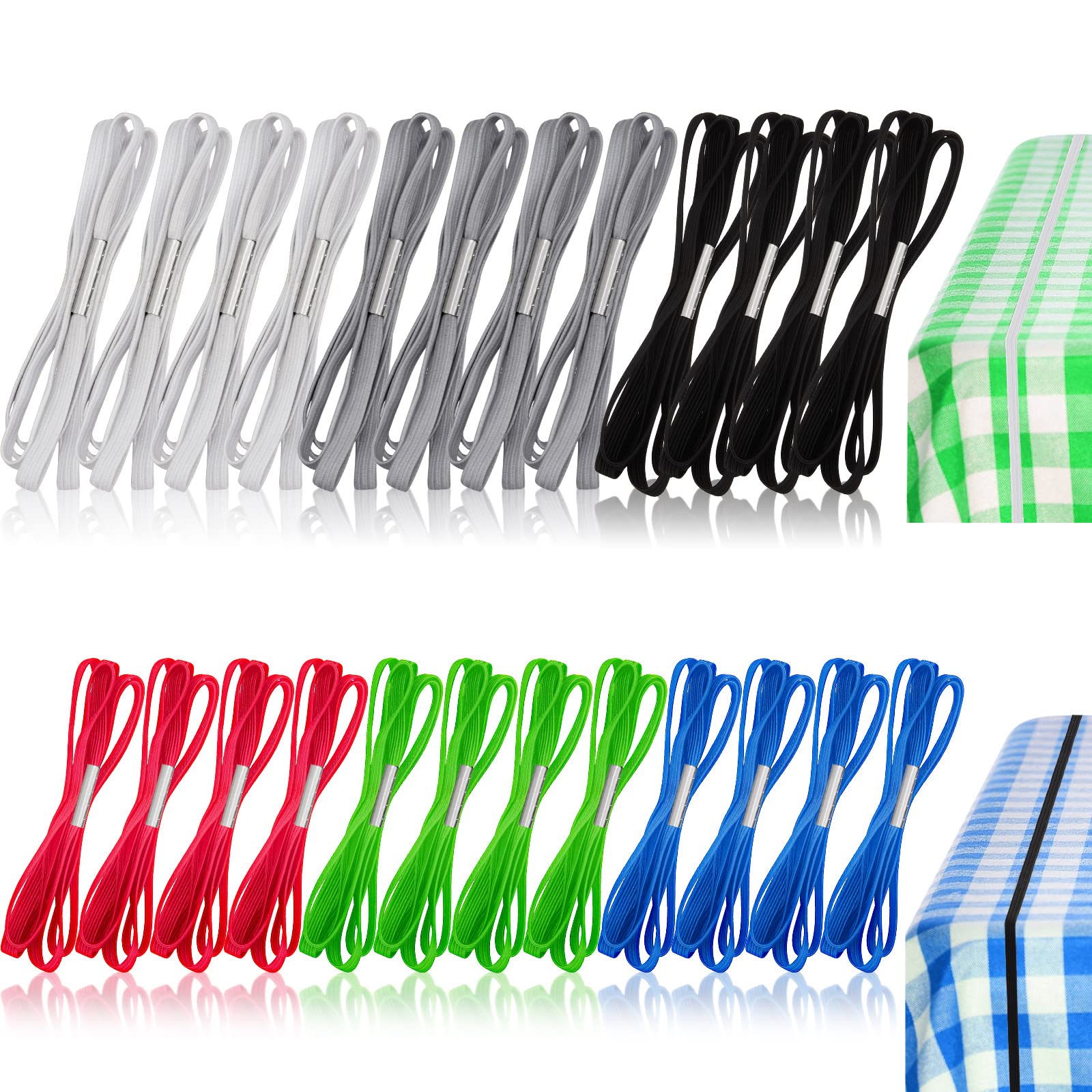 12-Pack Elastic Tablecloth Straps - Heavy Duty Table Bungee Cords for Picnic, Camping, Wedding & Outdoor Events - Secure Table Cloths in Windy Conditions (Multi-Color)