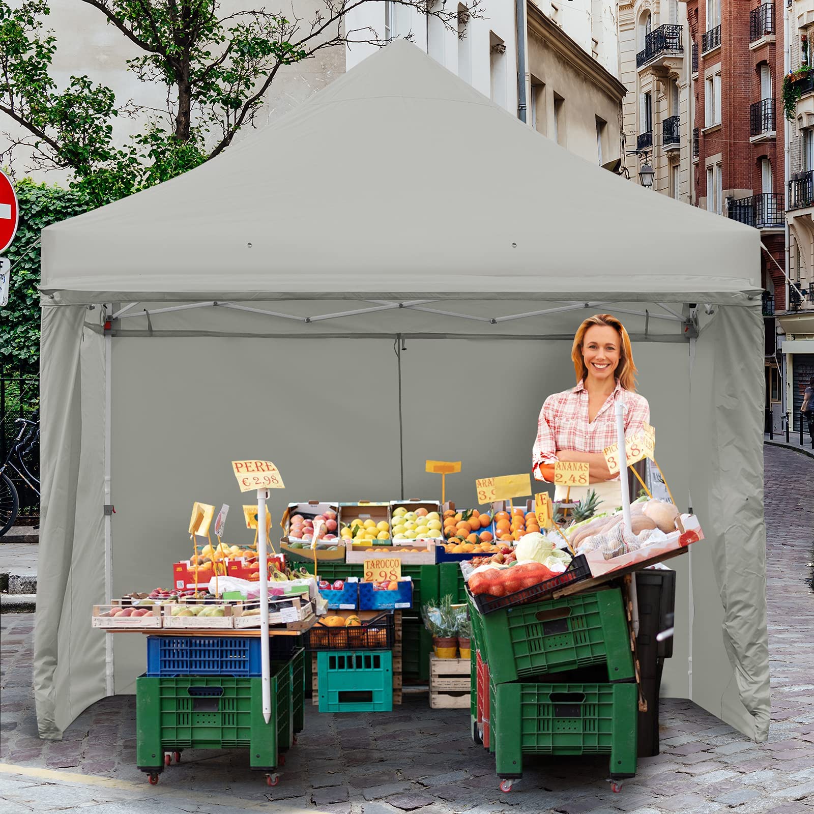 Tangkula 10x10ft Pop Up Canopy Tent - Commercial Instant Shelter with 5 Removable Zippered Sidewalls & Extended Awning - Portable Market Canopy Includes 4 Sand Bags, 8 Stakes, 4 Ropes & Carry Bag - Perfect for Outdoor Events, Farmers Markets, Beach Parties & Camping