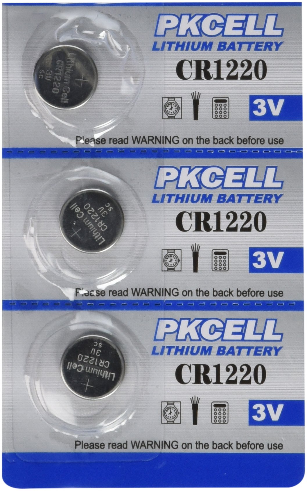 CR1220 3V Lithium Battery for Calculators, Watches & Remotes - 3 Pack