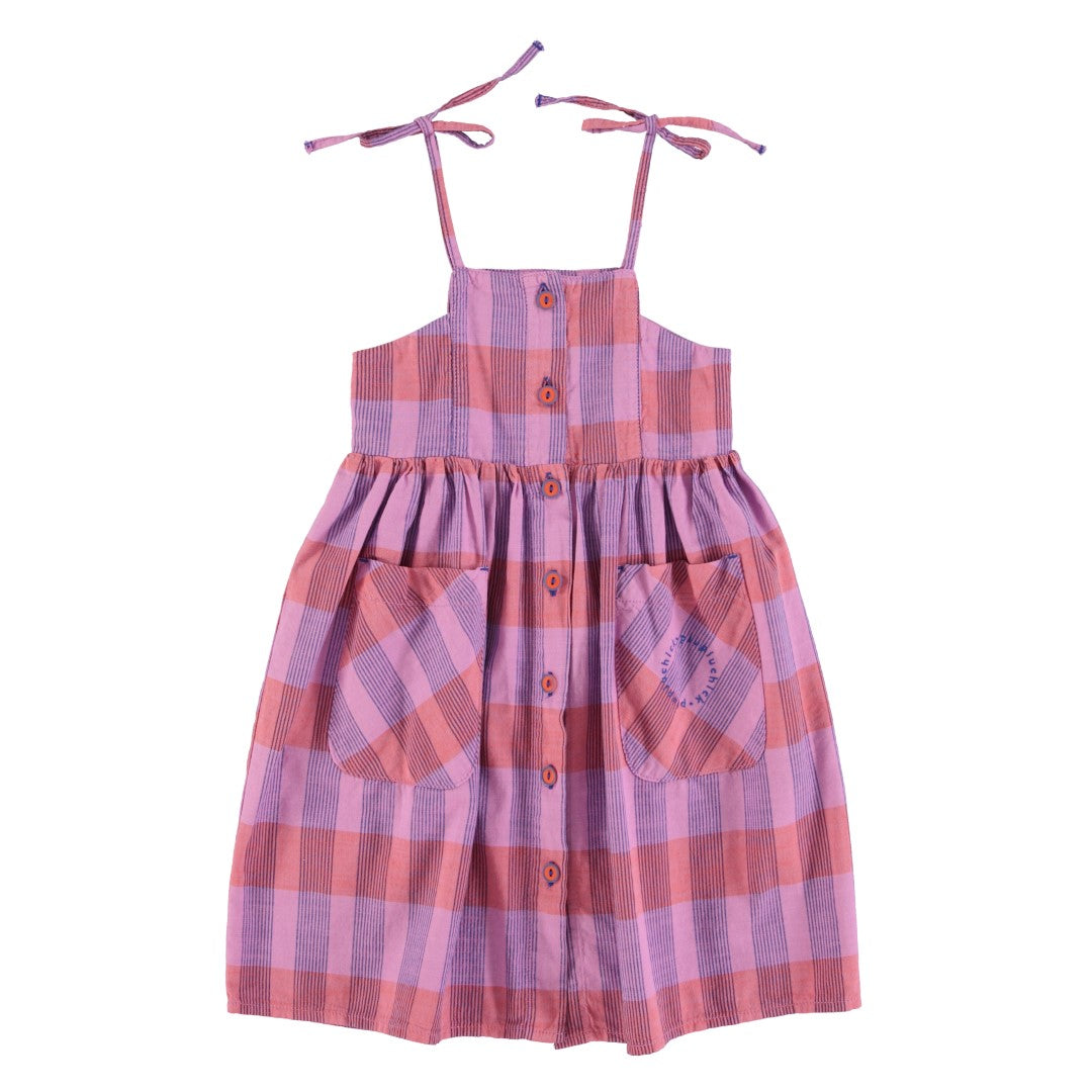 Piupiuchick Lavender Checkered Long Dress - Women's Floral Print Maxi Dress for Summer, Beach, and Casual Outings