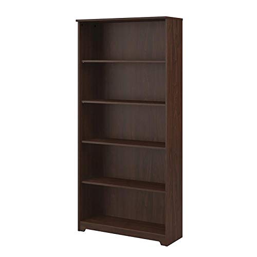 Scranton & Co Modern Walnut 5-Shelf Tall Bookcase - Stylish Storage for Home Office, Living Room & Library | Solid Wood Bookshelf for Organizing Books, Decor & Essentials