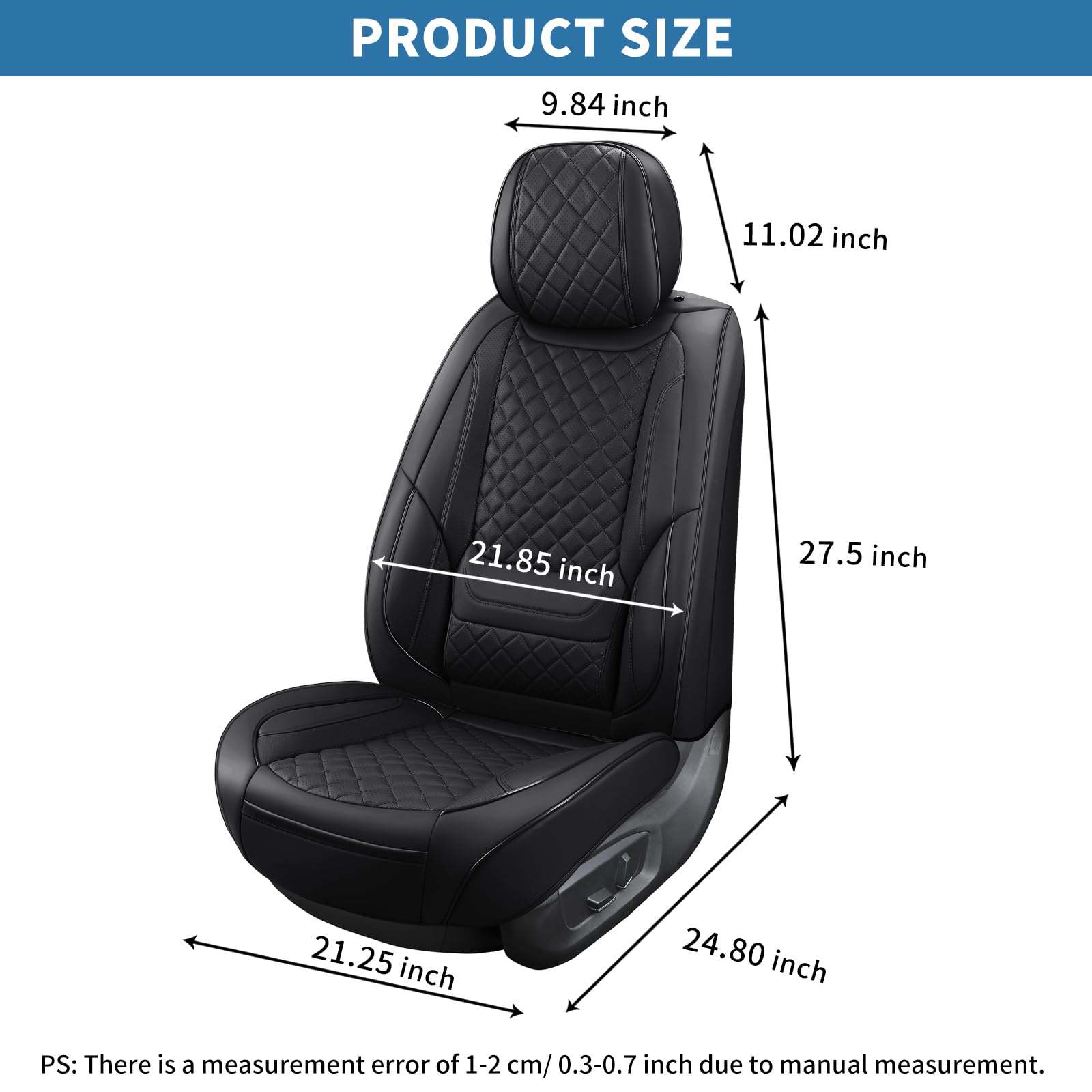 Premium Waterproof Leather Car Seat Covers - Breathable Front Seat Protectors Universal Fit for Most Cars, SUVs & Trucks (Black, Pair) - Perfect for Road Trips, Daily Commutes & Pet Owners
