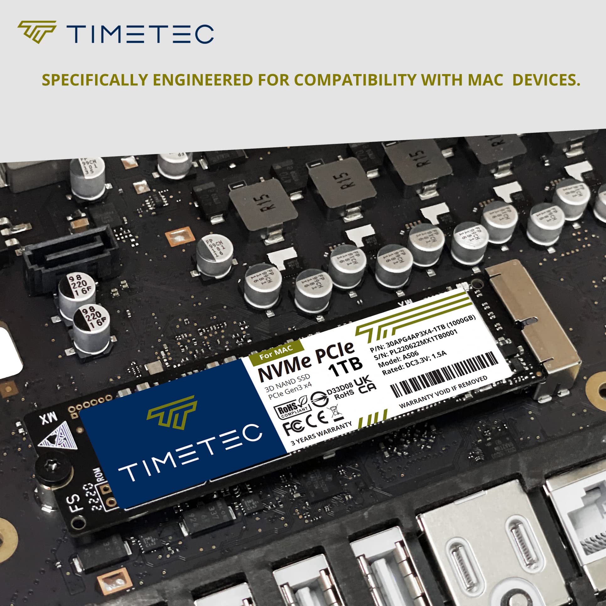 Timetec 1TB SSD NVMe PCIe Gen3x4 3D NAND TLC for Mac - Up to 1,900MB/s Read Speed - Compatible with MacBook Air/Pro, iMac, Mac Pro & Mac Mini (2013-2019) - Perfect for Gaming, Video Editing & Fast Boot Times