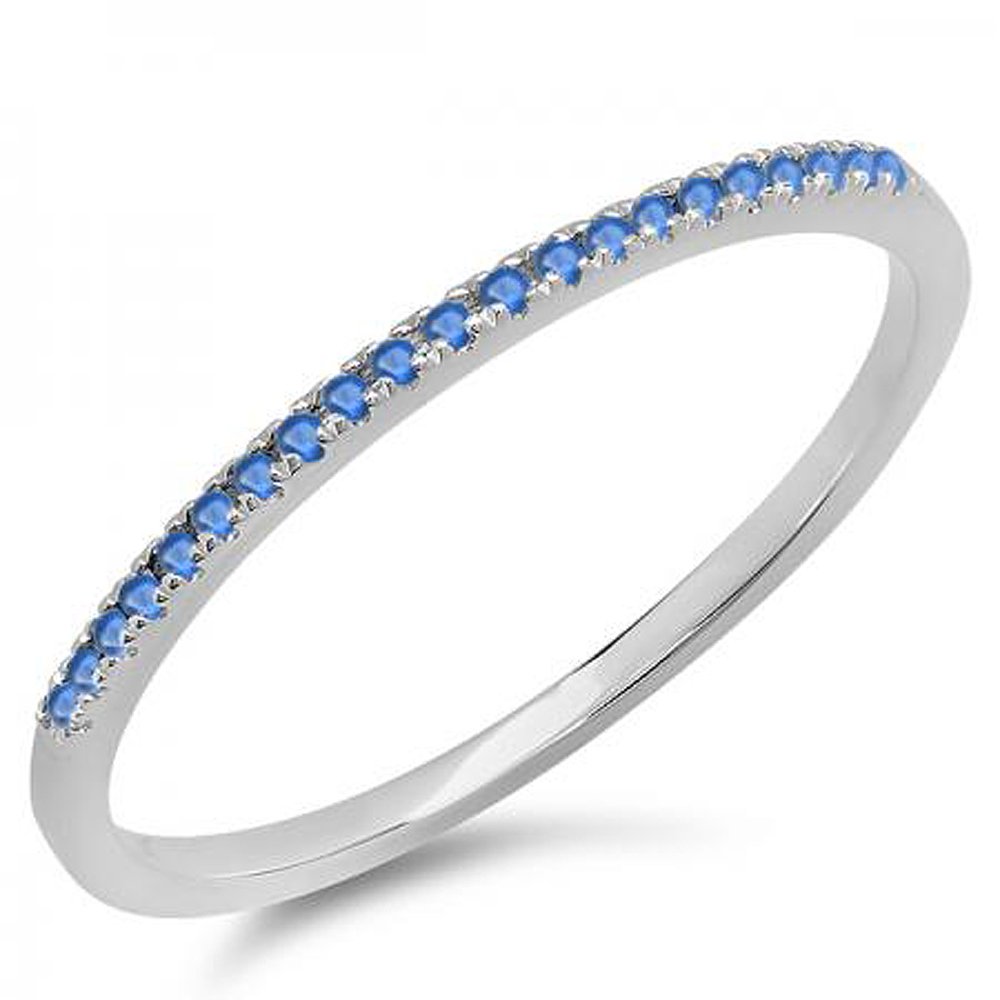 14K White Gold Round Blue Sapphire Stackable Ring for Women - 0.08 Cttw Dainty Anniversary Wedding Band - Dazzlingrock Collection | Perfect for Stacking, Everyday Wear & Special Occasions