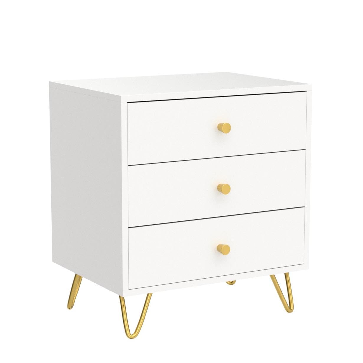 Homsee Set of 2 Modern Nightstands with 3 Drawers, Metal Legs & Storage - White Bedside Table for Bedroom, Living Room, Office (19.6”L x 15.7”W x 21.6”H) - Perfect for Small Spaces, Apartment Furniture & Home Organization