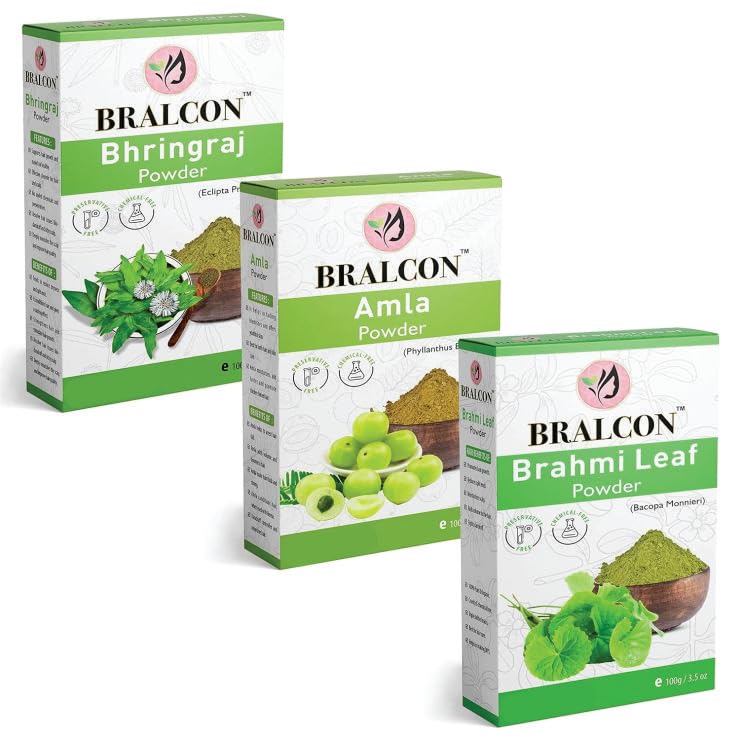 Organic Brahmi, Bhringraj & Amla Powder Combo - 300g (3 x 100g) | Natural Hair Growth, Scalp Cleanser & Skin Brightening Treatment | Ayurvedic Herbs for Stronger Hair & Glowing Skin | Perfect for DIY Hair Masks & Facial Scrubs
