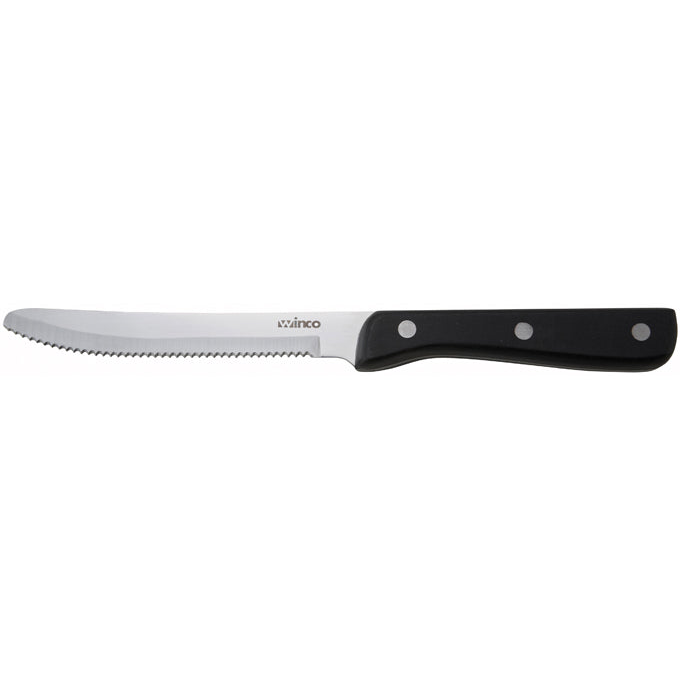 Winco 5-Piece Rounded Tip Steak Knife Set with Black Handle - Perfect for Steak Dinners, BBQ Parties & Fine Dining