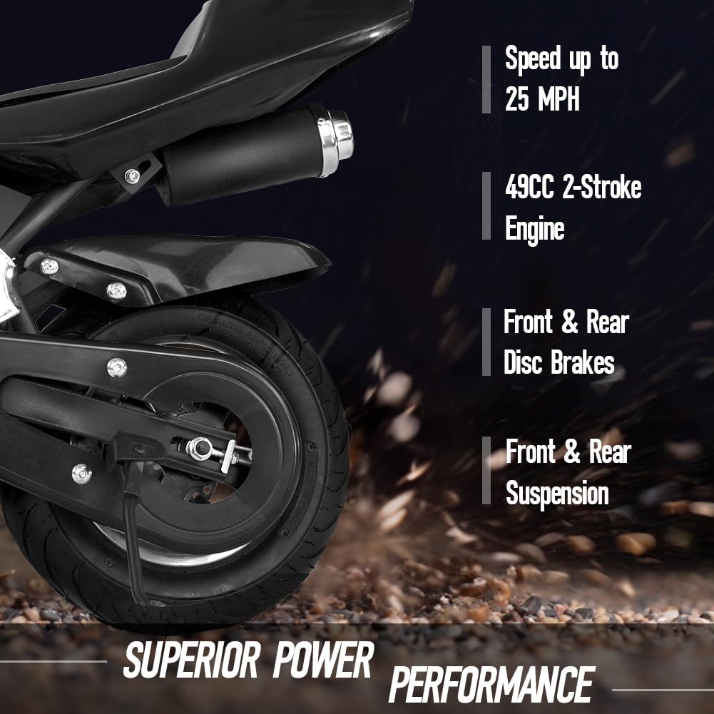 49CC 2-Stroke Mini Gas Motorbike - Off Road Trail Bike with Dual Headlights for Adults