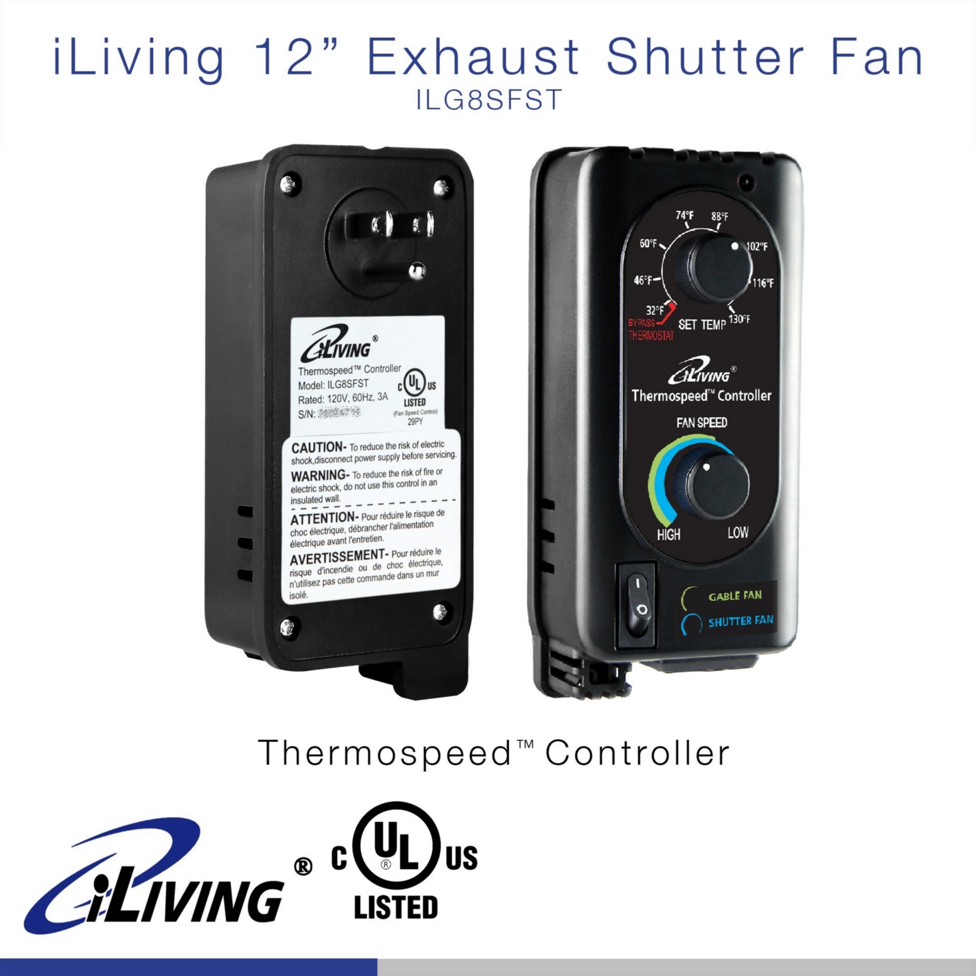 iLiving ILG8SFST Exhaust Fan with Thermospeed™ Controller - Perfect for Kitchen, Bathroom & Garage Ventilation