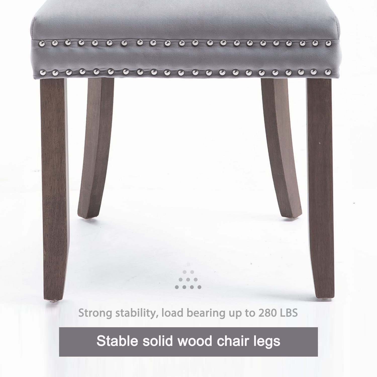 Virabit Velvet Tufted Dining Chairs Set of 4 - Nailhead Trim Upholstered Kitchen & Dining Room Chairs with Ring Pull Design (Light Grey) - Perfect for Modern Home Decor, Dinner Parties & Small Spaces