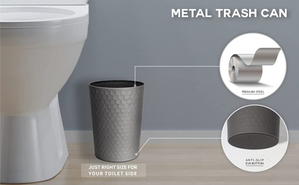 6-Piece Grey Bathroom Accessory Set - Includes Trash Can, Toothbrush Holder, Cup, Soap Dispenser, Soap Dish & Toilet Brush with Holder | Modern Light Gray Bathroom Organization for Home & Apartment