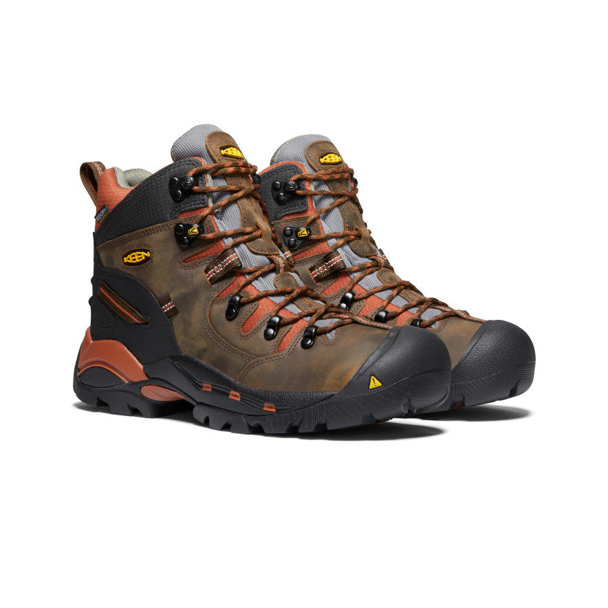 Men's Pittsburgh 6 Waterproof Soft Toe Work Boots - Cascade Brown/Bombay Brown | Durable Construction for Outdoor Work, Hiking & Winter Wear