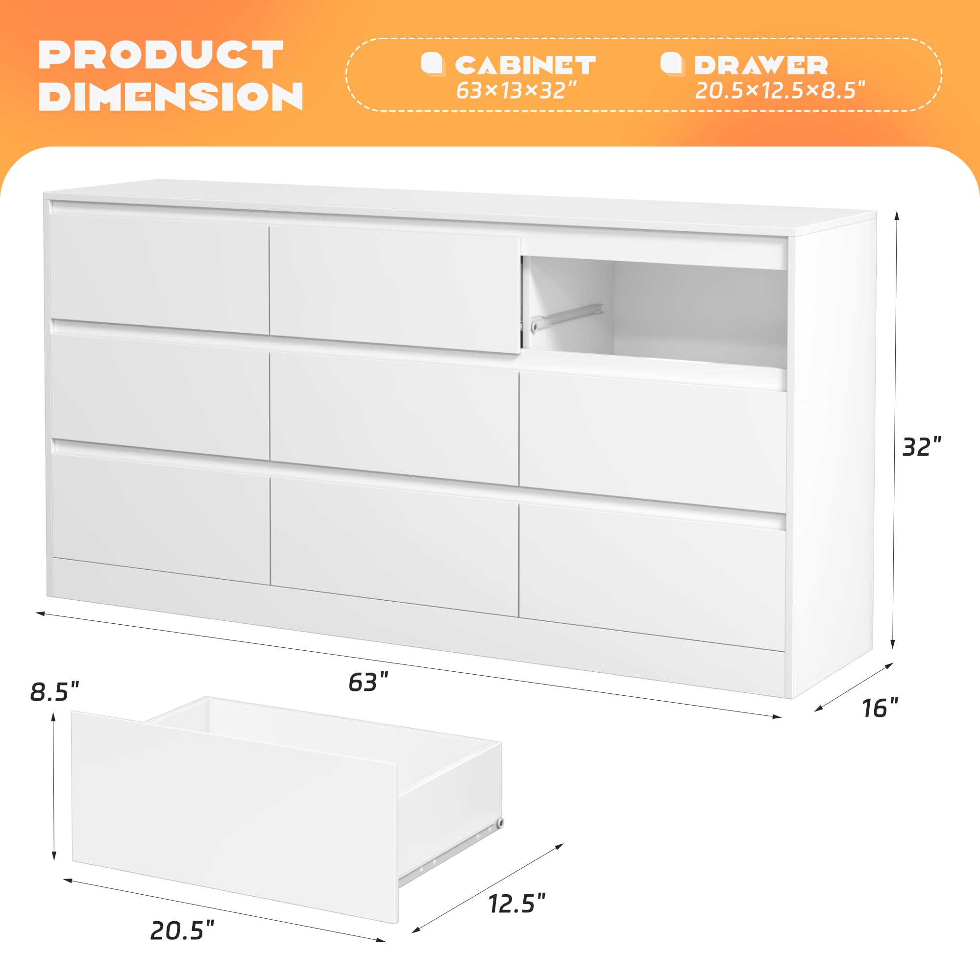 Large 9-Drawer Dresser for Bedroom - Wide White Dresser with Deep Storage Drawers - Perfect for Nursery, Living Room, Entryway & Hallway Organization