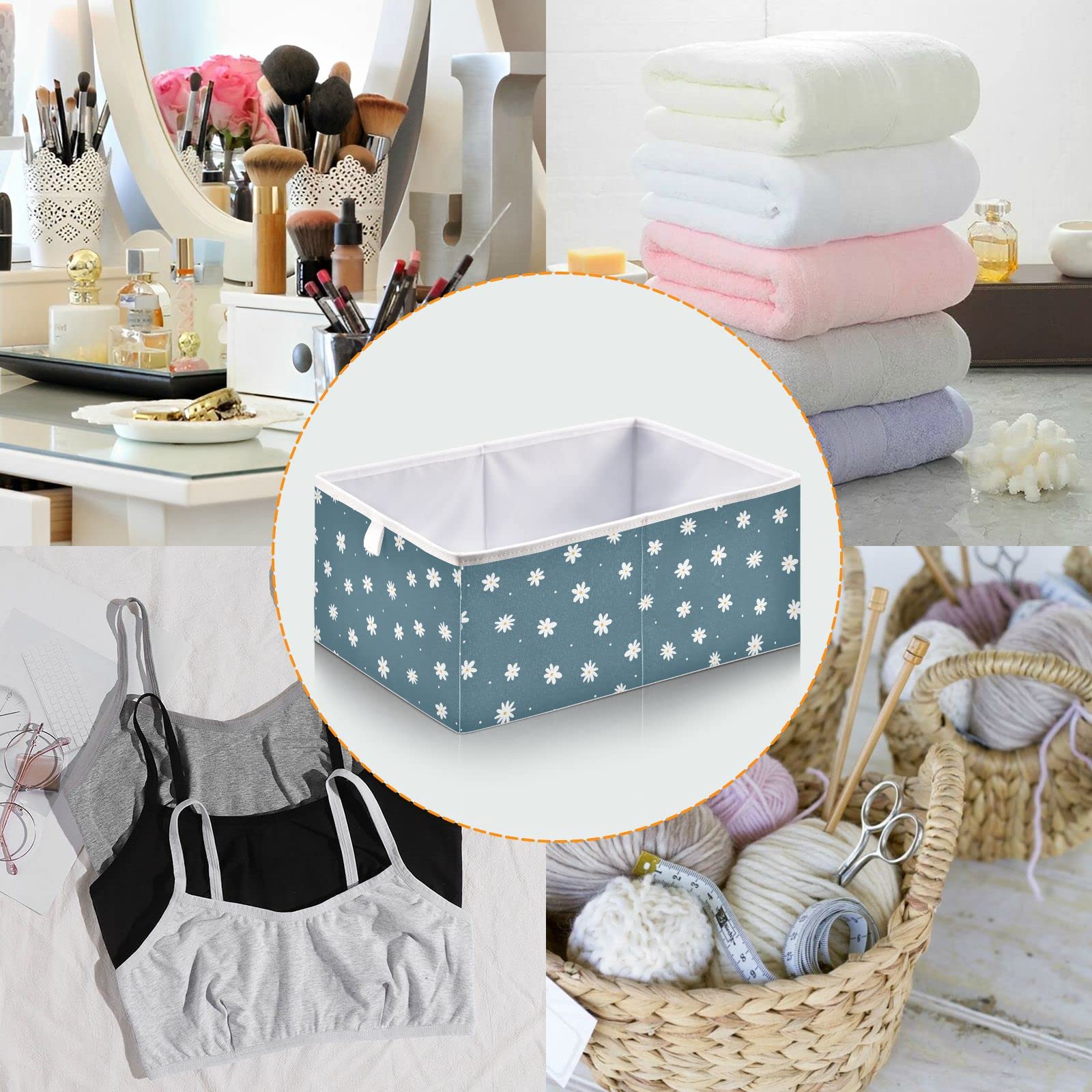 Cute Floral Storage Baskets - Foldable Collapsible Fabric Bins with Waterproof Lining (16 x 11 Inch) | Perfect for Shelves, Closet Organizers, Pantry, Home & Office | Store Clothes, Toys, Books & More