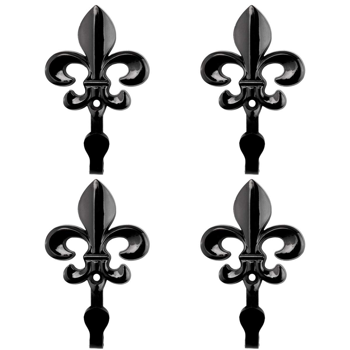 Heavy Duty Metal Wall Hooks - 4 Pack Black Bathroom & Coat Hooks for Towels, Robes, Hats, Scarves, Belts, Bags & More - Durable Decorative Hanging Hooks for Home, Office & Dorm Organization