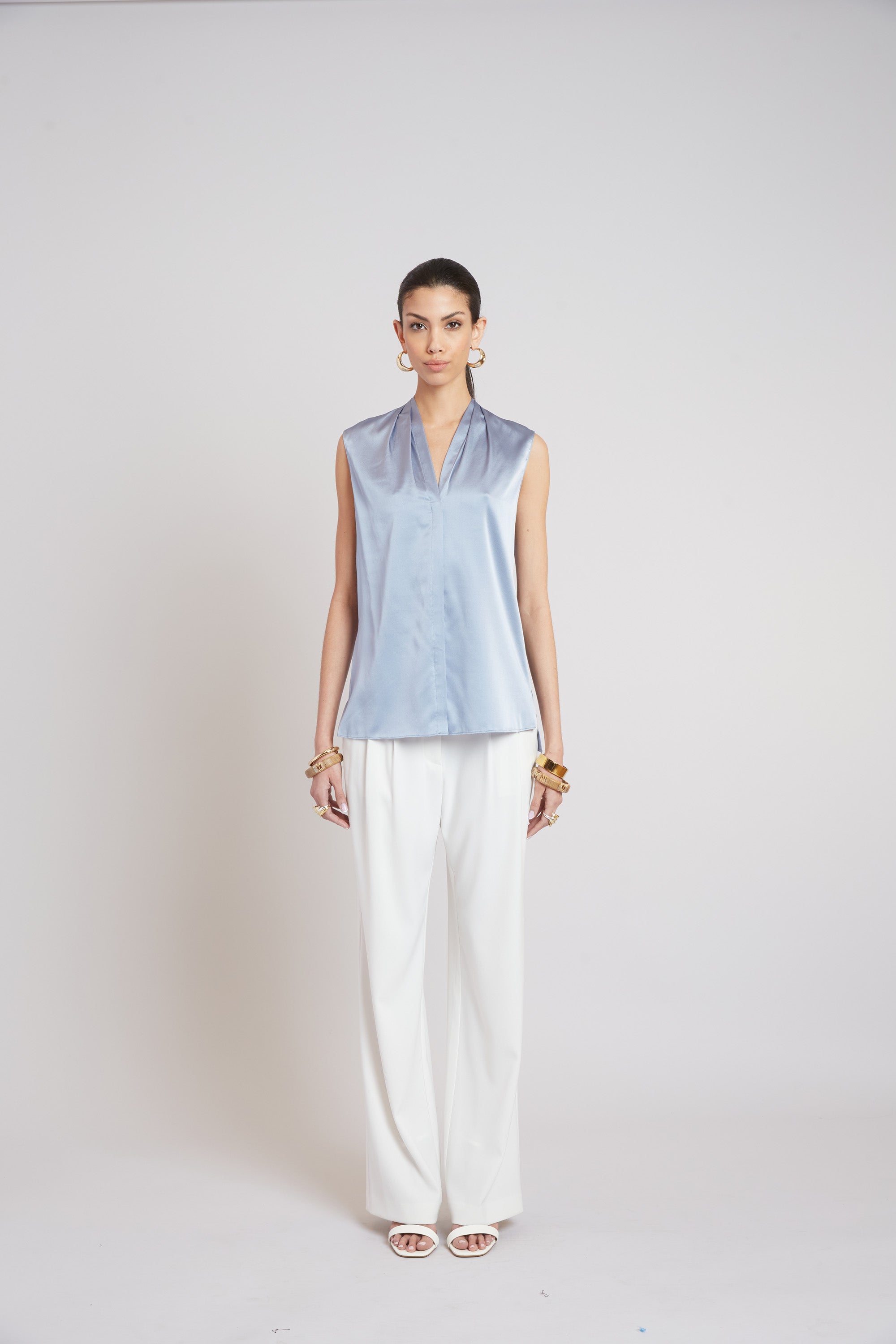 Women's Sleeveless Silk Button Down Shirt - Elegant Blouse for Office, Party & Summer Outfits