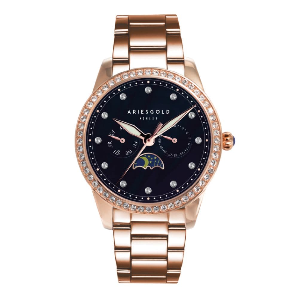 ARIES GOLD L 5040 RG BKMP Multifunction Stainless Steel Women's Watch - Elegant & Durable for Work, Party & Everyday Wear