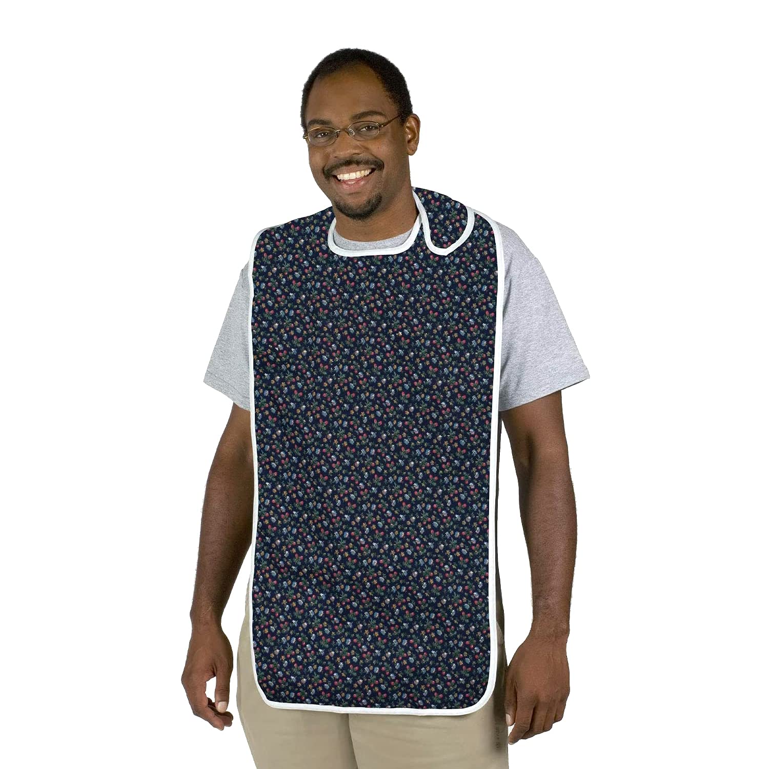 DMI Washable Waterproof Adult Bibs for Men & Women - Reusable Eating Bibs for Elderly & Adults - Green Print Design - Perfect for Dining, Nursing Homes & Mealtime Protection