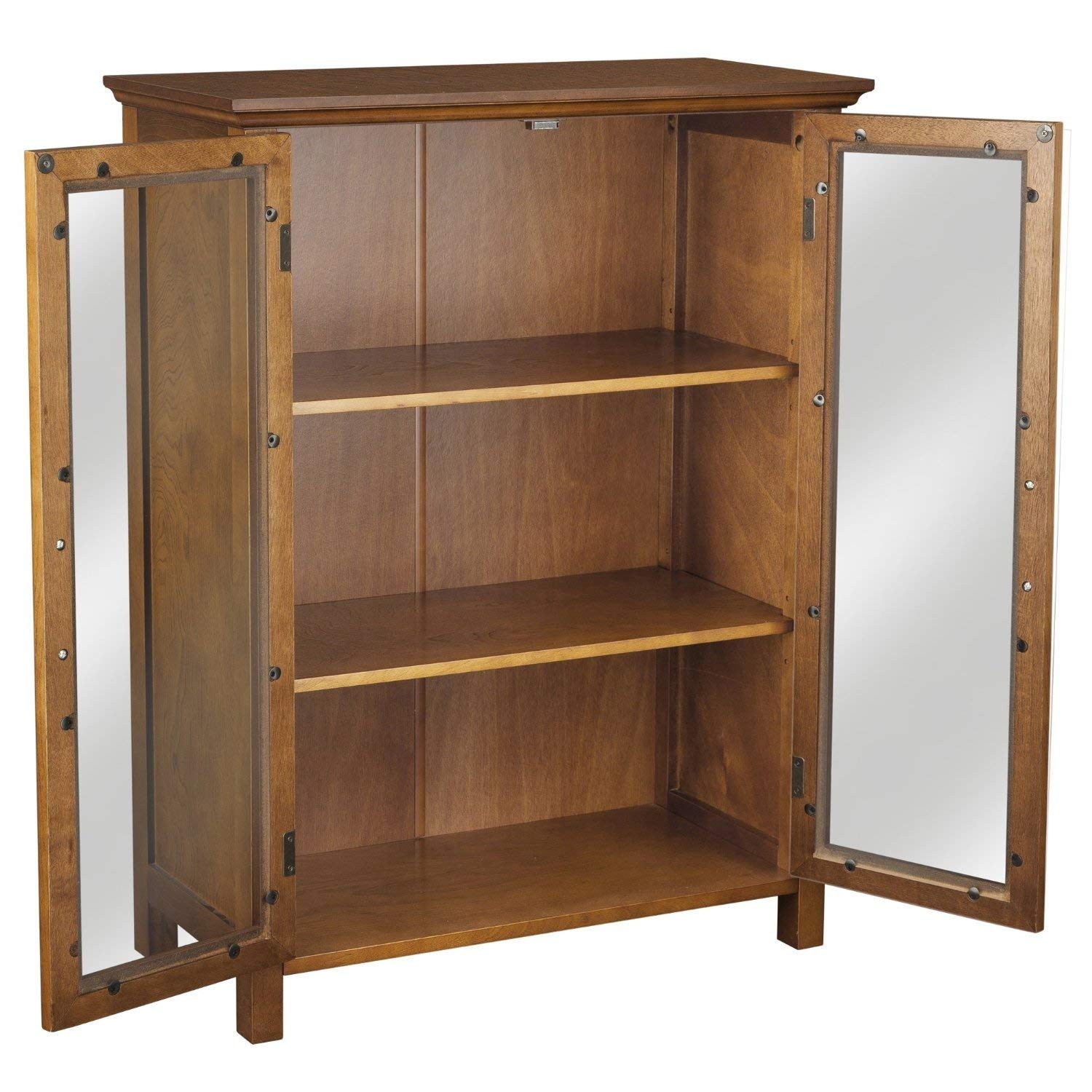 Oak Finish Bathroom Floor Cabinet with 2 Glass Doors & Storage Shelves - Modern Bathroom Storage Organizer for Towels, Toiletries & Cosmetics - Perfect for Small Bathrooms, Powder Rooms & Vanity Areas