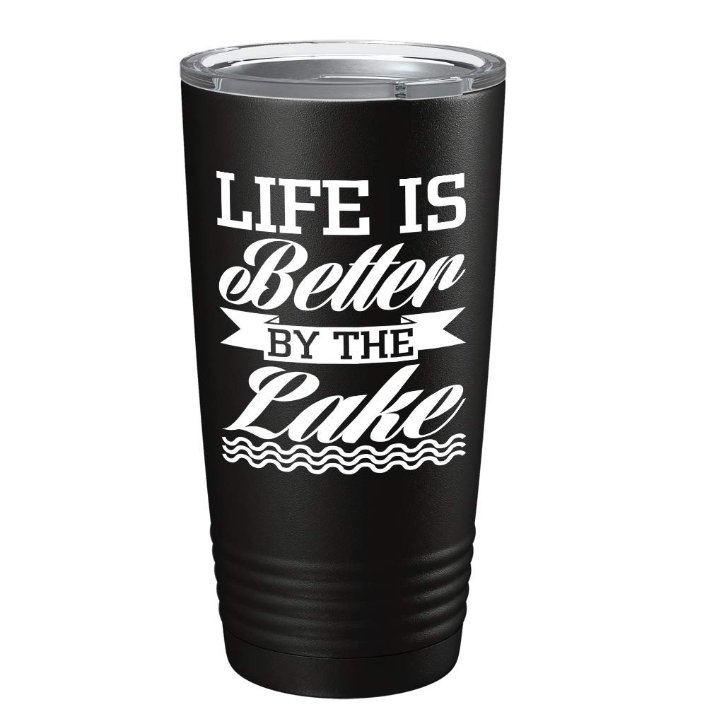 20 oz Stainless Steel Tumbler with Lid - Insulated Black Travel Mug for Coffee & Tea - Perfect for Lakeside Relaxation, Camping & Outdoor Adventures